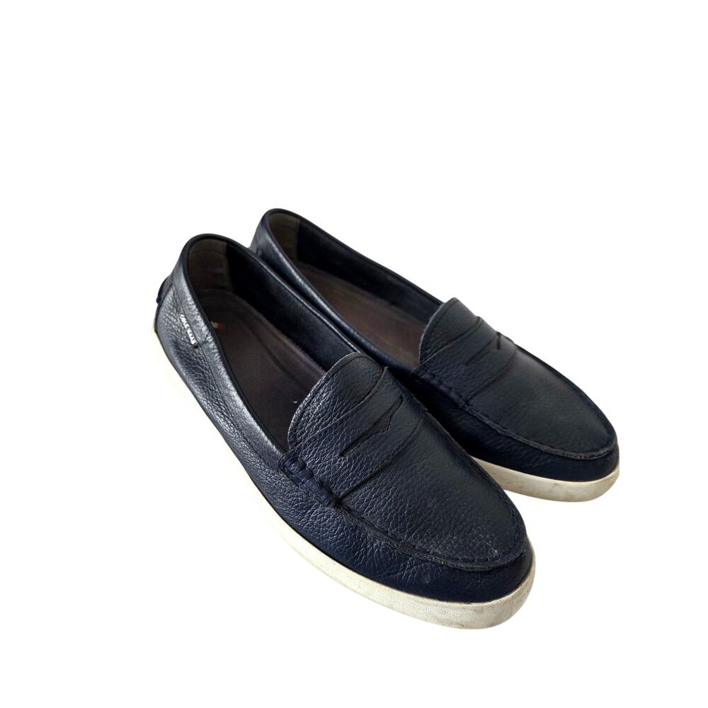 Cole Haan Nantucket NAVY BLUE Pebbled leather Penny Loafers Womens 10 B Preppy